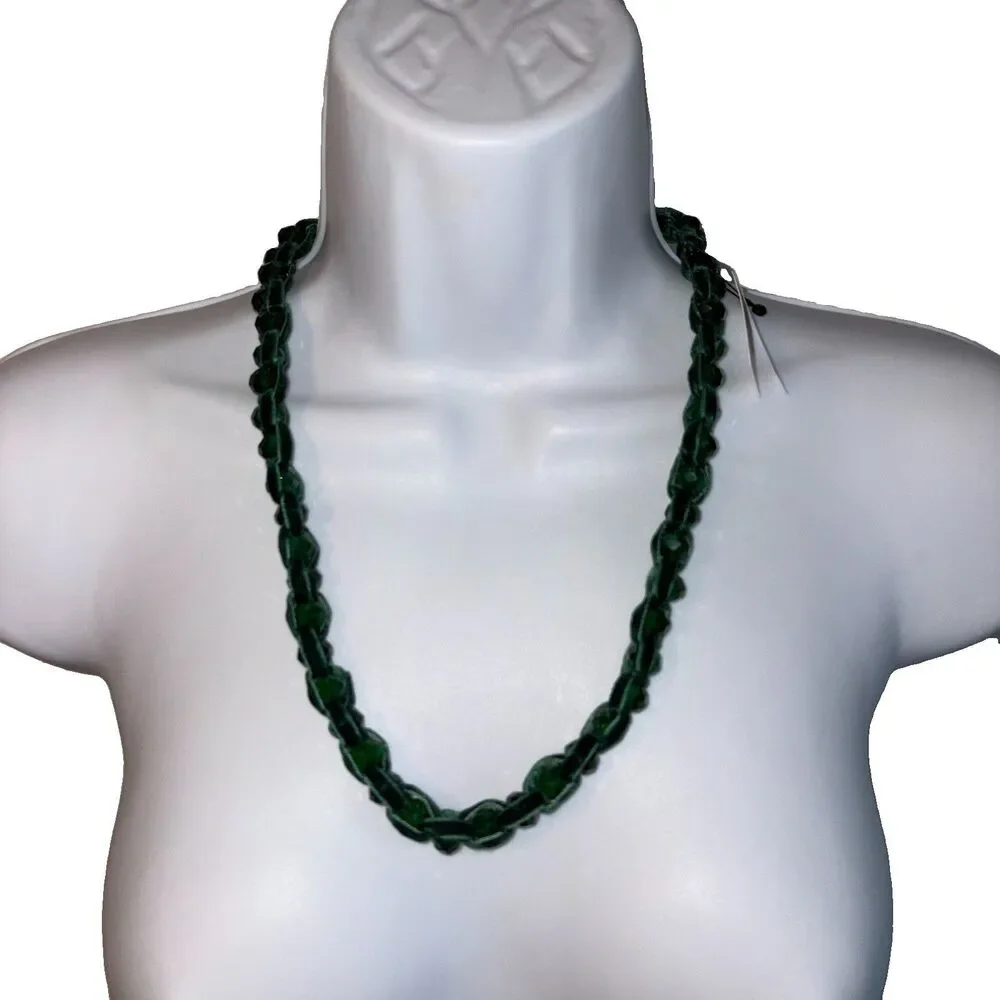 Chicos Green Velvet Ribbon & Gemstone Adjustable Necklace New Gold Tone Hardware